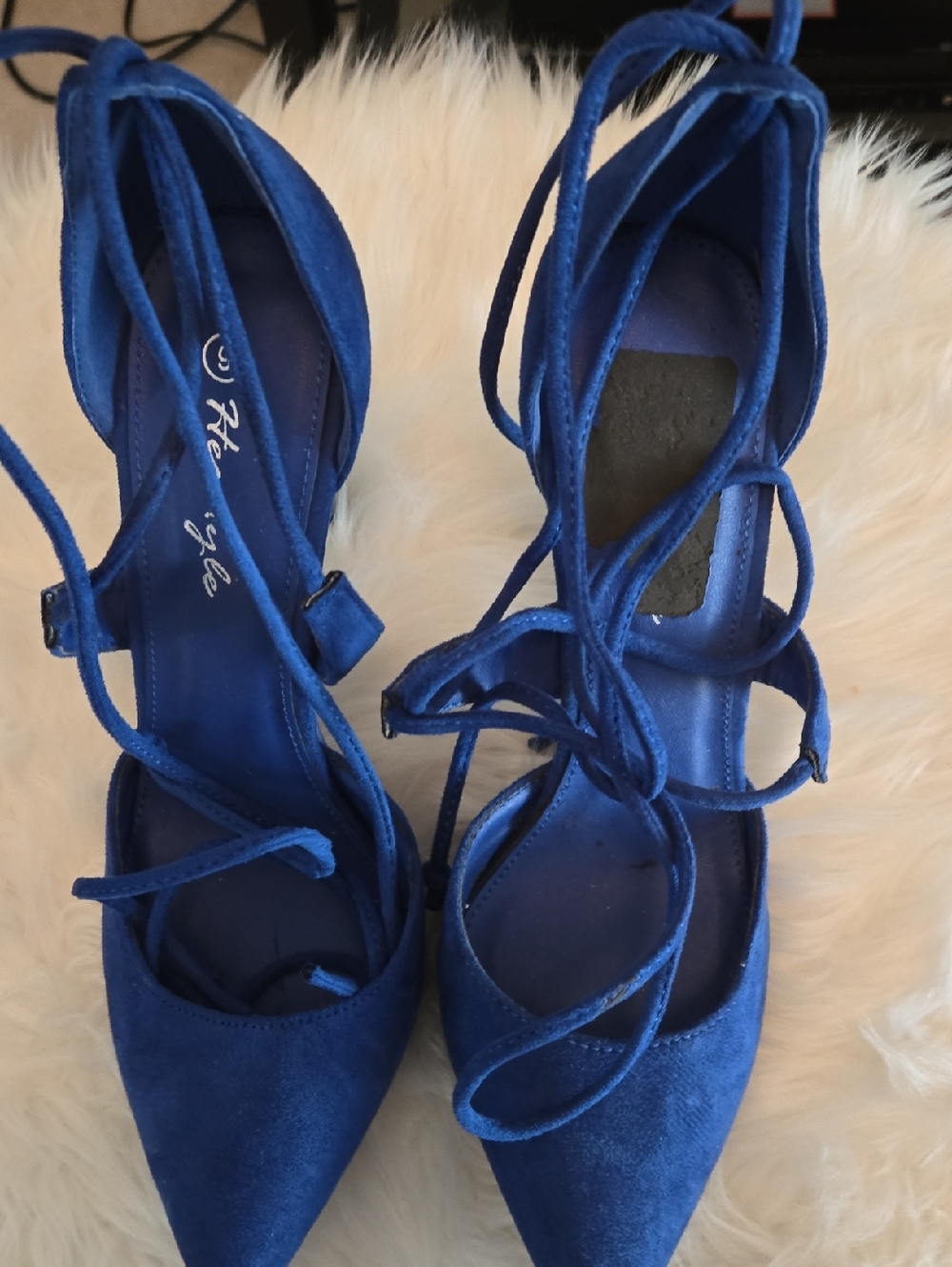 Herstyle Electric Blue Pointed Lace-Up Heels